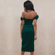 draped satin strapless dress, view 9 - MRSLM