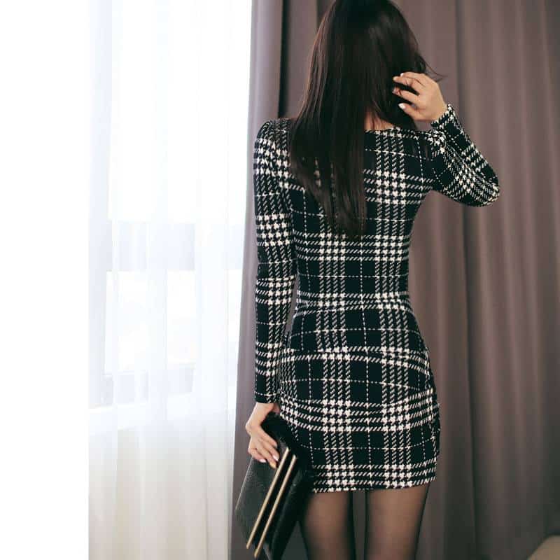 women's elegant plaided dress, view 4 - MRSLM