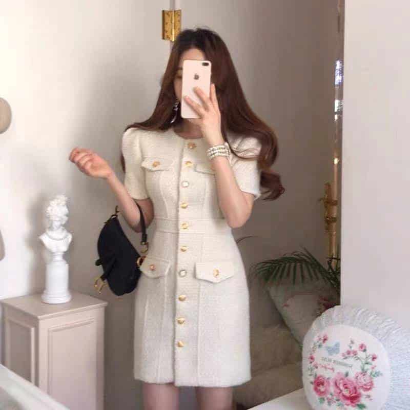 elegant short sleeved dress, view 3 - MRSLM