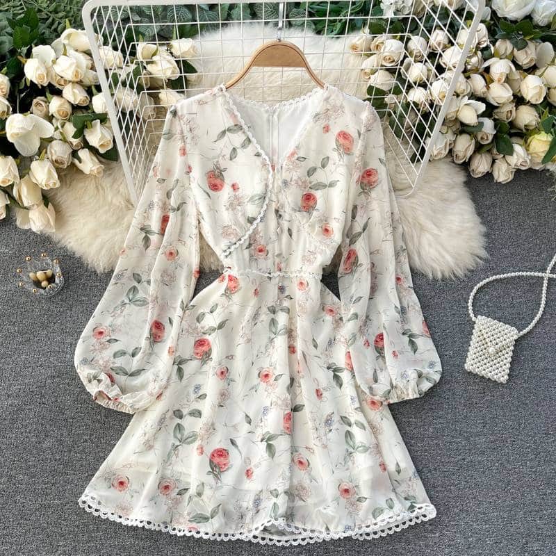 Women's floral printed mini dress with buttons - MRSLM