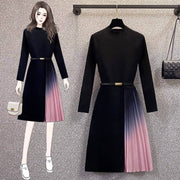 Women's gradient color pleated dress, view 3 - MRSLM