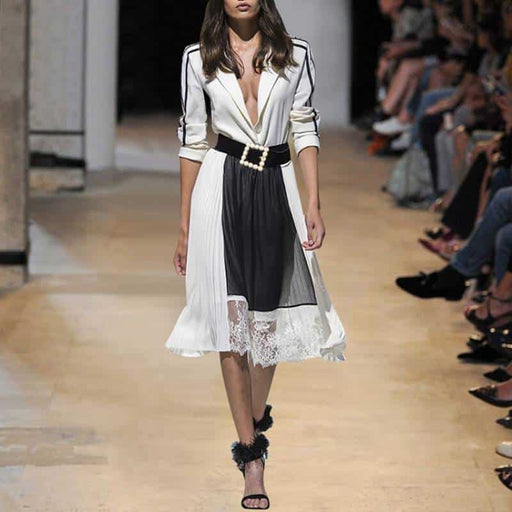 lace patchwork belted dress - MRSLM