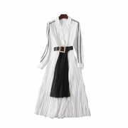 lace patchwork belted dress, view 3 - MRSLM
