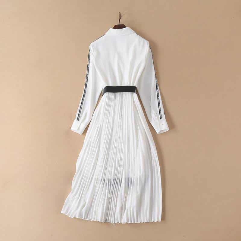 lace patchwork belted dress, view 4 - MRSLM