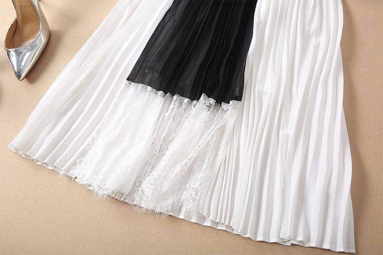 lace patchwork belted dress, view 5 - MRSLM