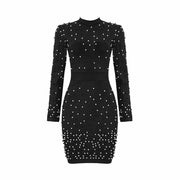 women's long sleeved beaded round neck dress, view 6 - MRSLM