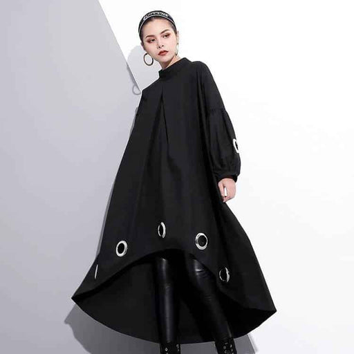 Women's black dress with metal rings - MRSLM