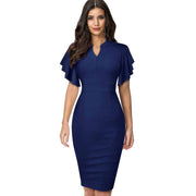 women's midi pencil dress with ruffled sleeves - MRSLM