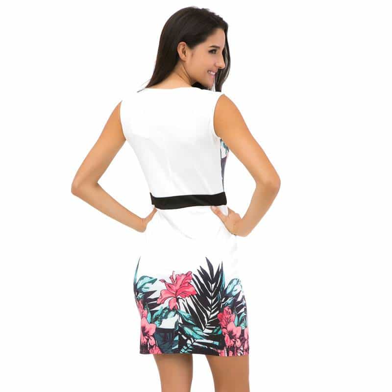 women's o-neck sleeveless floral printed dress, view 5 - MRSLM