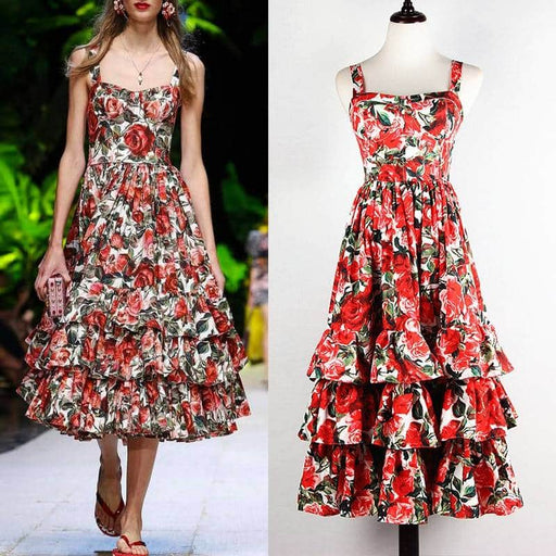 Women's red roses dress - MRSLM