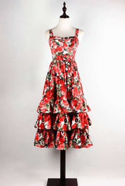 Women's red roses dress, view 4 - MRSLM