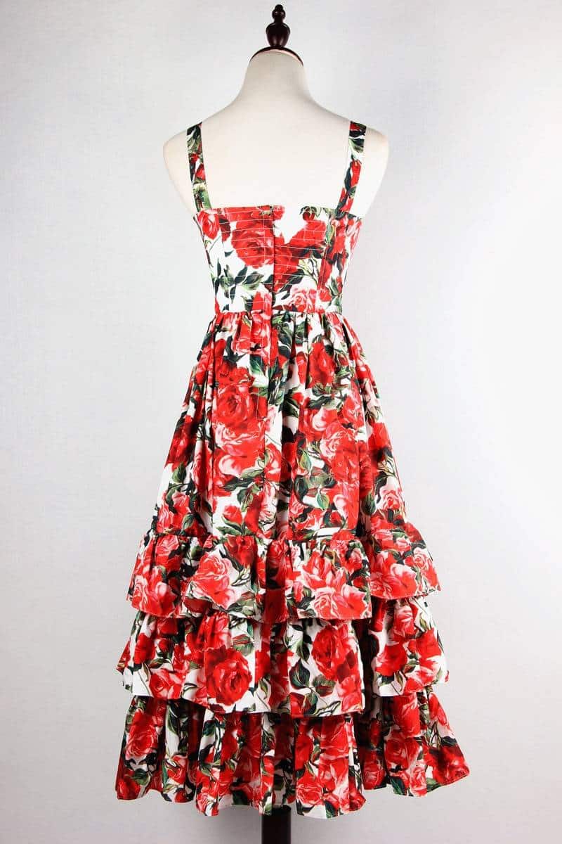 Women's red roses dress, view 5 - MRSLM