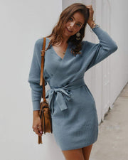 women's ribbed fabric wrap sweater dress, view 7 - MRSLM