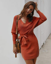 women's ribbed fabric wrap sweater dress - MRSLM