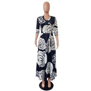 women's rose printed maxi party dress, view 10 - MRSLM