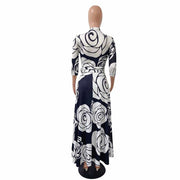 women's rose printed maxi party dress, view 12 - MRSLM