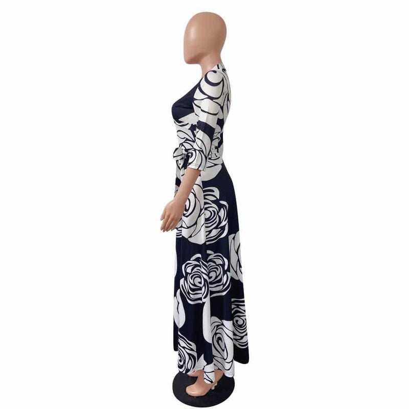 women's rose printed maxi party dress, view 11 - MRSLM
