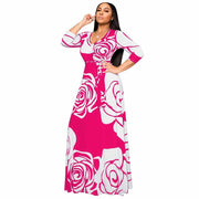 women's rose printed maxi party dress, view 8 - MRSLM