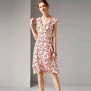 ruffled printed a-line dress, view 4 - MRSLM