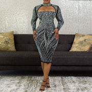 shiny rhinestone long sleeved dress, view 2 - MRSLM