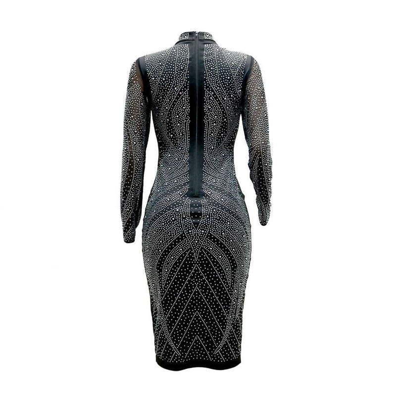 shiny rhinestone long sleeved dress, view 5 - MRSLM