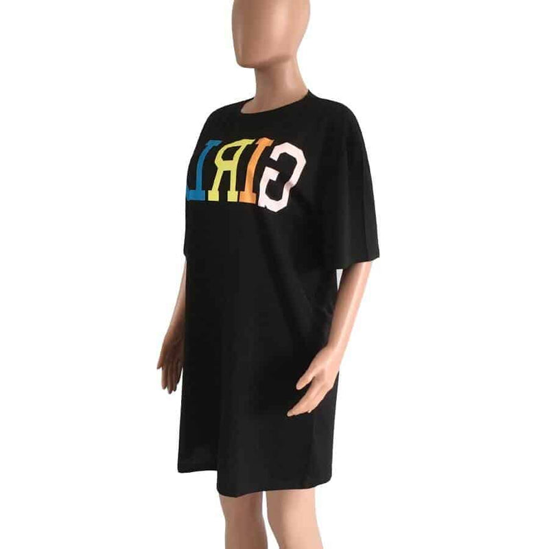 straight dress with rainbow letters print, view 4 - MRSLM