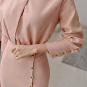 turtleneck office midi dress, view 6 - MRSLM