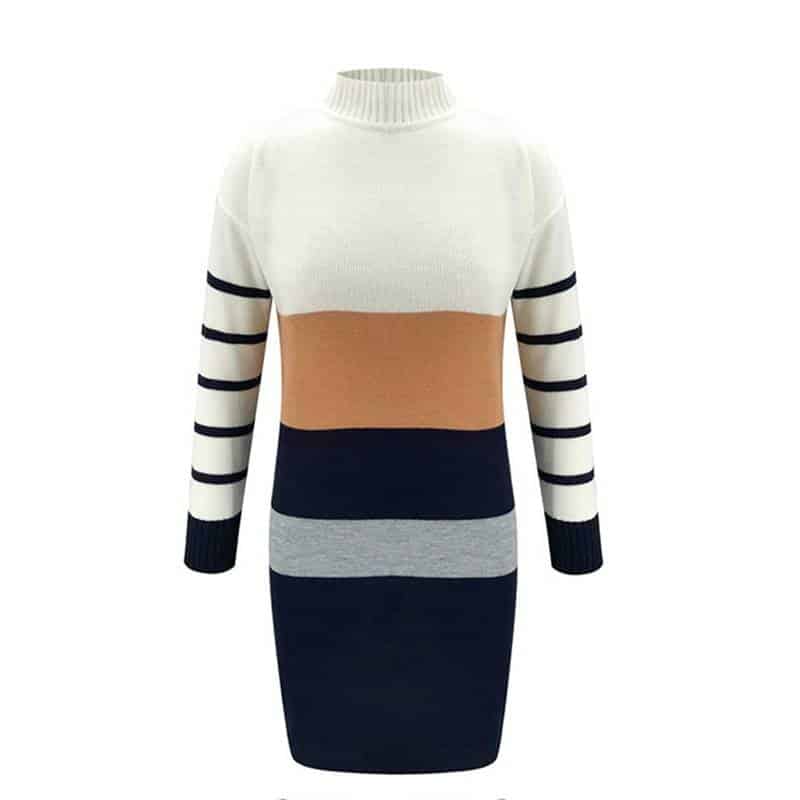 women's turtleneck sweater dress in stripes, view 6 - MRSLM