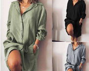 women's cotton V-neck dress, view 7 - MRSLM