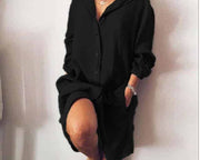women's cotton V-neck dress, view 6 - MRSLM