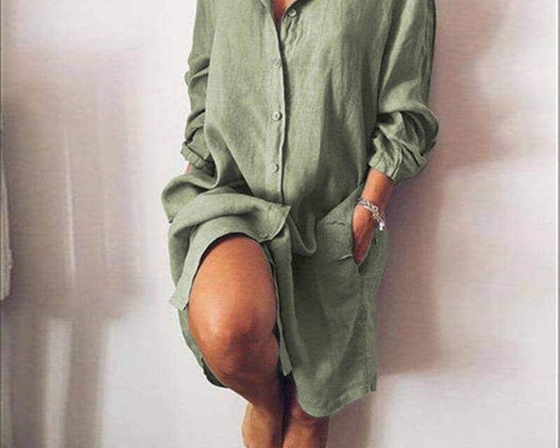women's cotton V-neck dress, view 5 - MRSLM