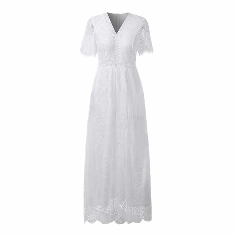women's white lace maxi dress, view 5 - MRSLM