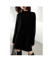 women's contrast sleeve knitted dress, view 3 - MRSLM