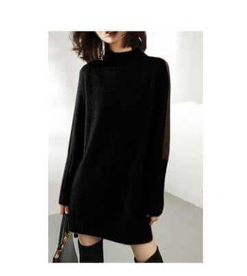 women's contrast sleeve knitted dress, view 3 - MRSLM