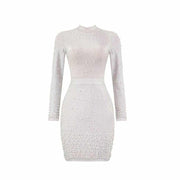 women's long sleeved beaded round neck dress, view 2 - MRSLM