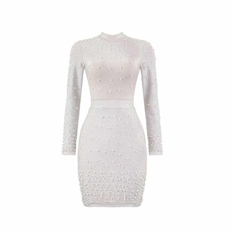 women's long sleeved beaded round neck dress, view 2 - MRSLM