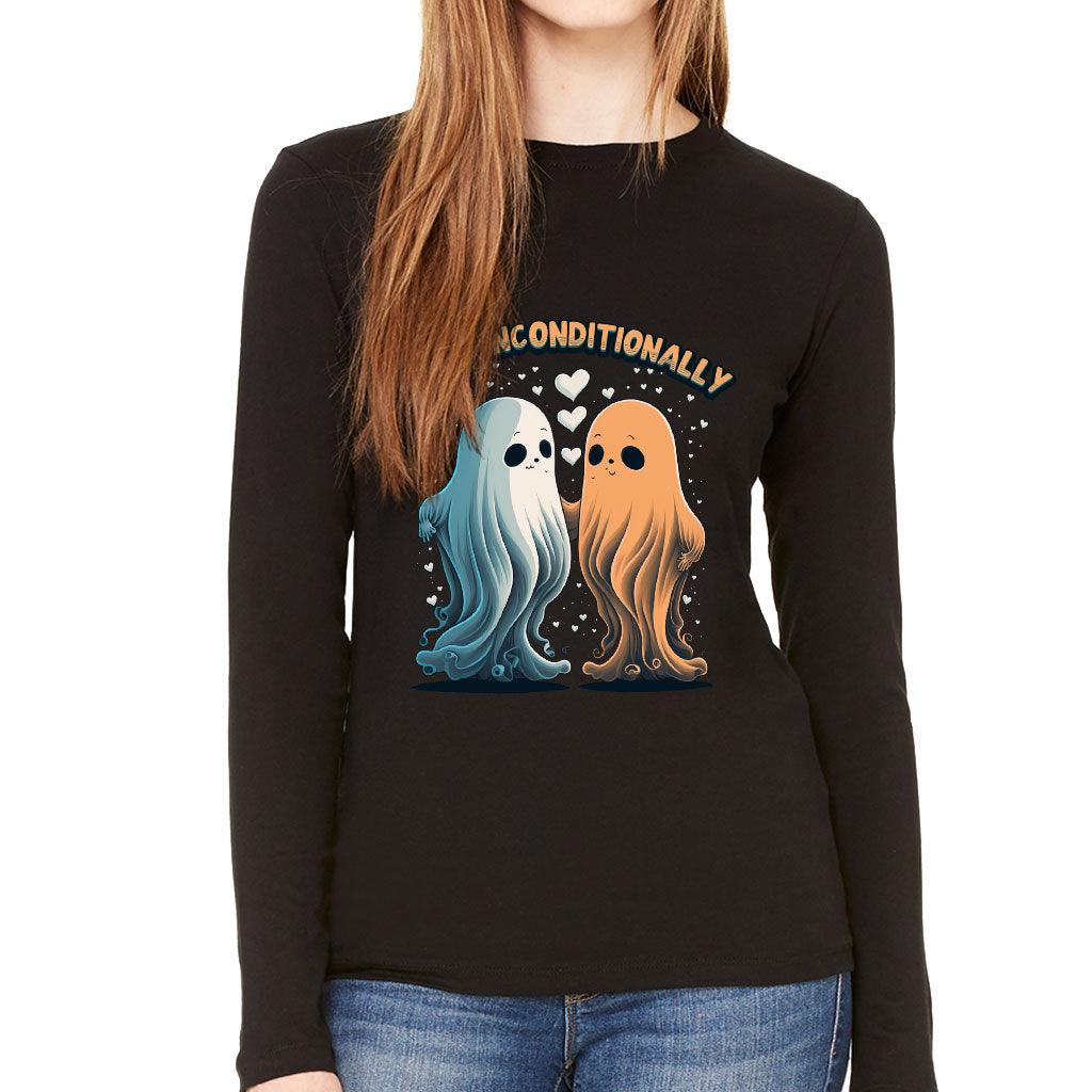 Love Unconditionally Women's Long Sleeve T-Shirt - Ghost Print Long Sleeve Tee - Graphic T-Shirt - MRSLM
