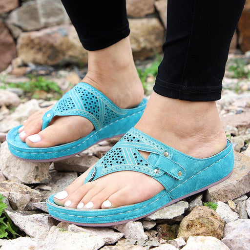 Women's wedge heel hollow flip flops, view 3 - MRSLM