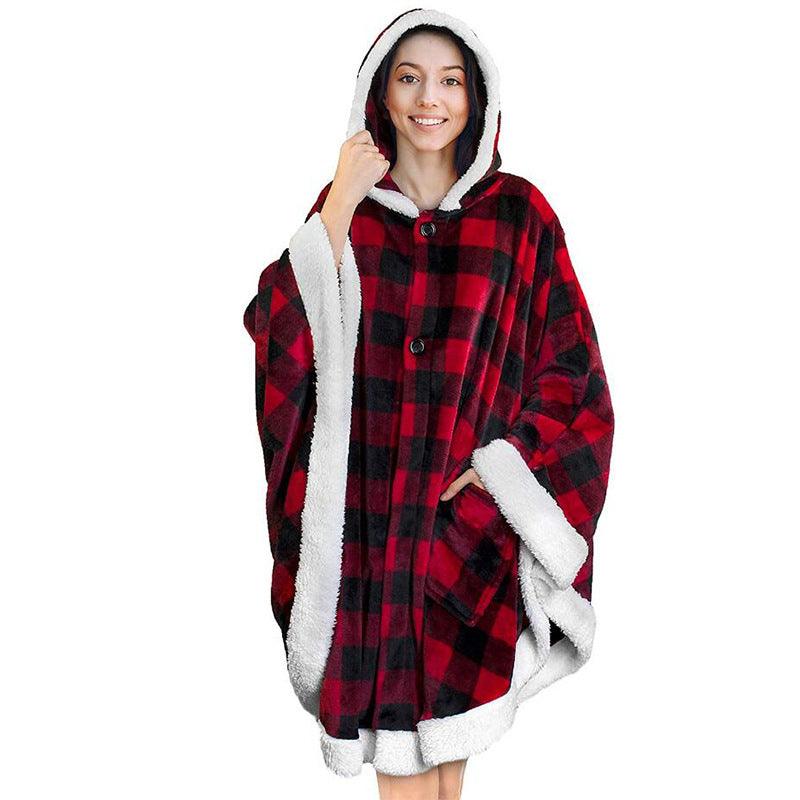 Flannel Double Pocket Soft Plush Cloak - MRSLM