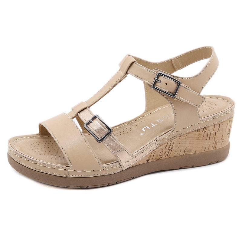 women's solid color wedge sandals, view 3 - MRSLM