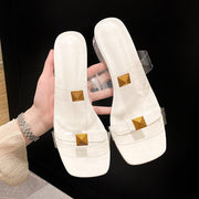 Women's high heel square toe slippers, view 5 - MRSLM