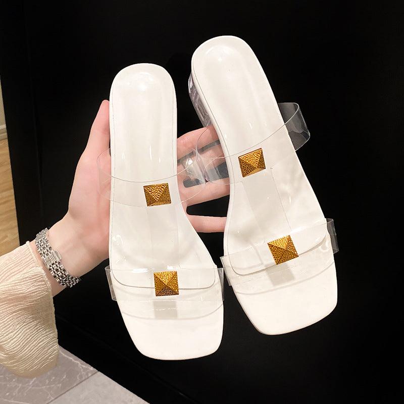 Women's high heel square toe slippers, view 5 - MRSLM