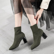 Knitted stretch thick heel ankle boots, view 4 - MRSLM