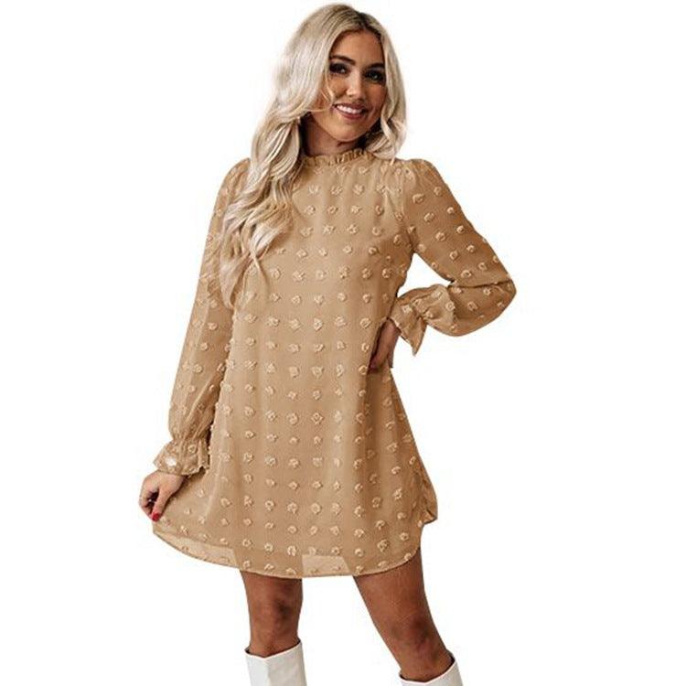 Bubble long sleeve chiffon midi dress, view 8 - MRSLM