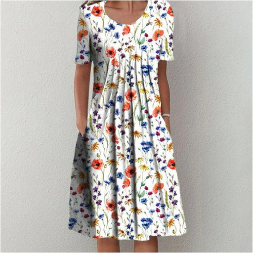 women's slim round neck printed long dress, view 3 - MRSLM