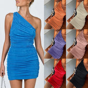 Women's one-shoulder pleated dress - MRSLM
