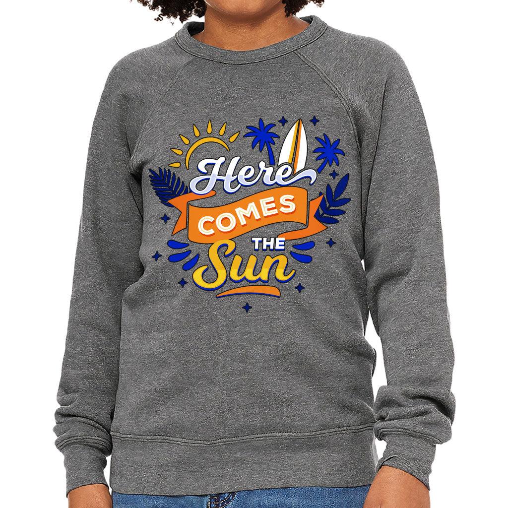 Here Comes the Sun Kids' Raglan Sweatshirt - Cute Sponge Fleece Sweatshirt - Themed Sweatshirt - MRSLM