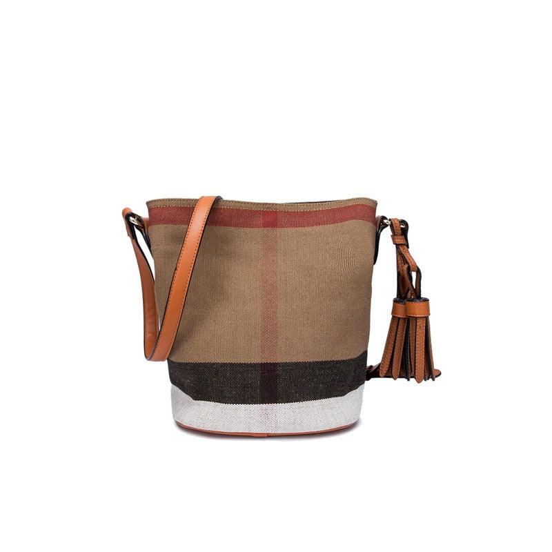 striped canvas bucket bag with tassel - MRSLM