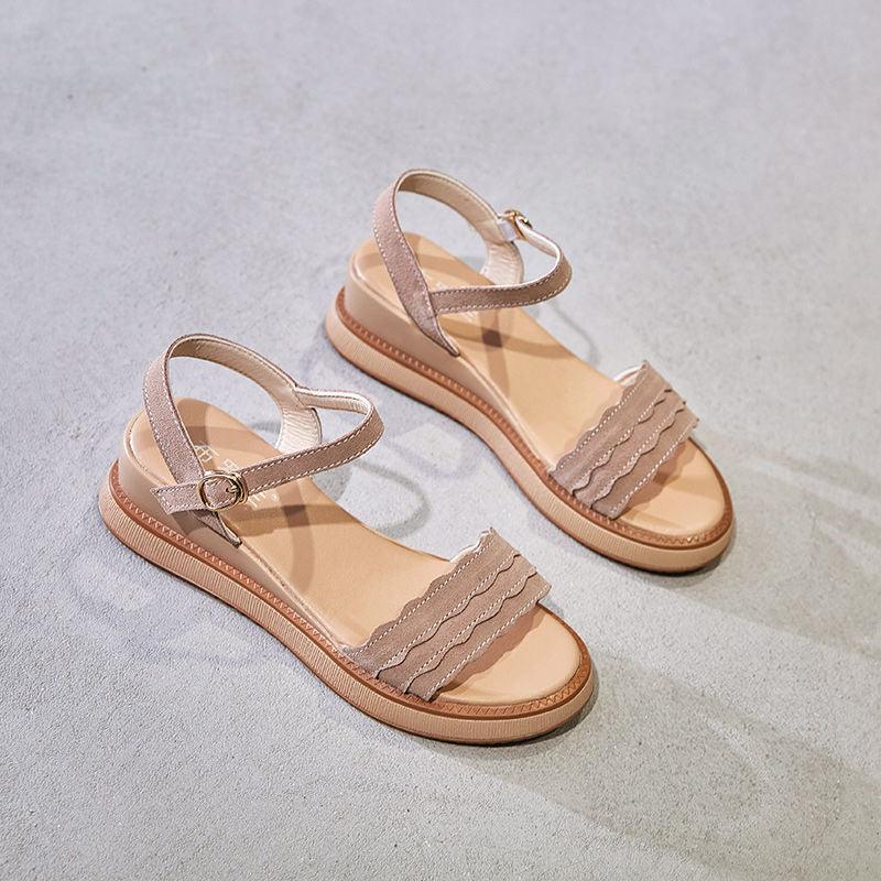 Platform mid-heel wedge buckle sandals, view 2 - MRSLM