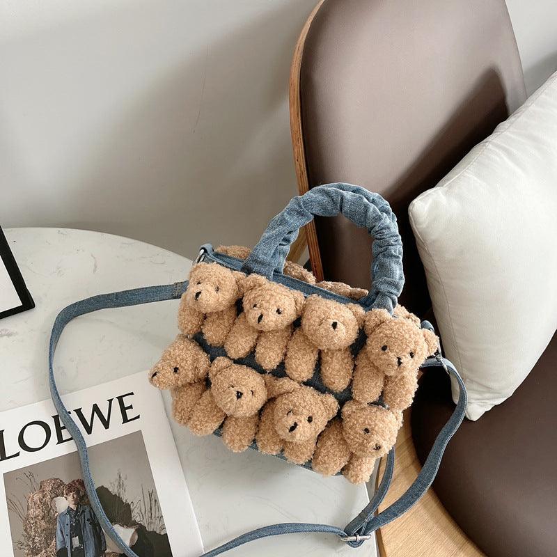 Denim bear doll bucket bag, view 7 - MRSLM